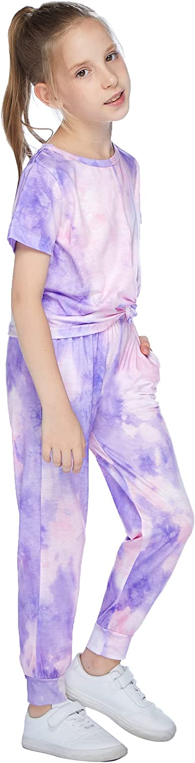 Arshiner Girls Clothing Sets Tie Dye Twist Front Tops & Sweatpants Outfits Sportwear Sweatsuits Tracksuits 4-13 Year