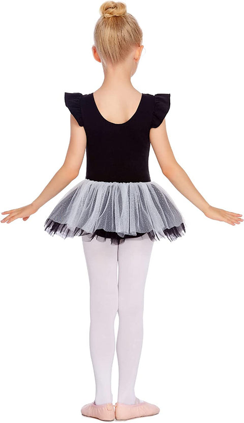 Arshiner Girls Kids Ruffle Sleeve Dance Skirted Leotards Ballet Sparkle Tutu Princess Dress Ballerina Costumes