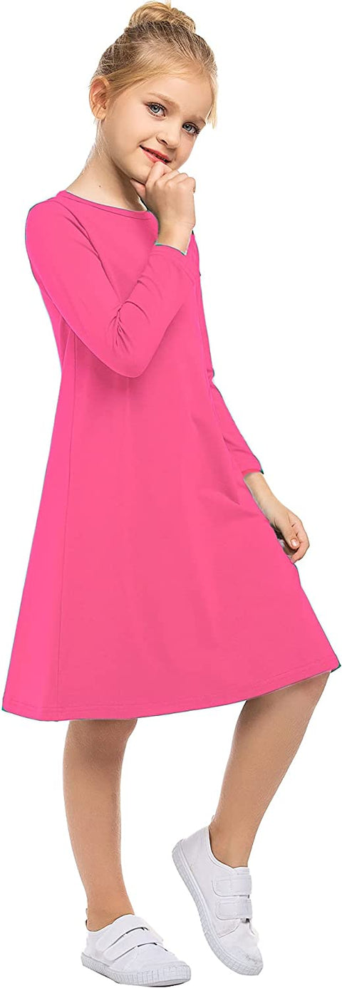Arshiner Girls Dress Kids Long Sleeve Solid Color Casual T-Shirt Dress