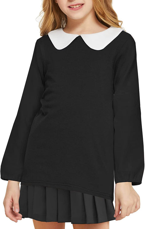 Arshiner Girls Long/Short Sleeve Tops Basic Peter Pan Collar T-Shirts Soft Blouses Tees