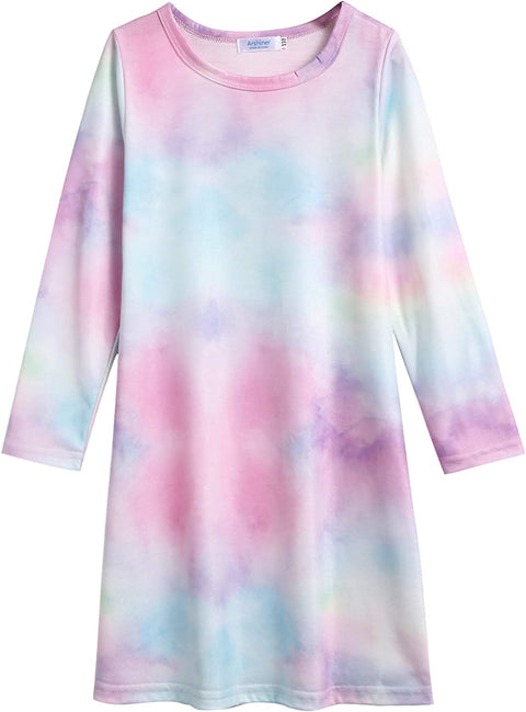 Arshiner Girls Dress Kids Long Sleeve Solid Color Casual T-Shirt Dress