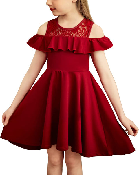 Arshiner Girls Dress Short Sleeve Cold Shoulder Dresses