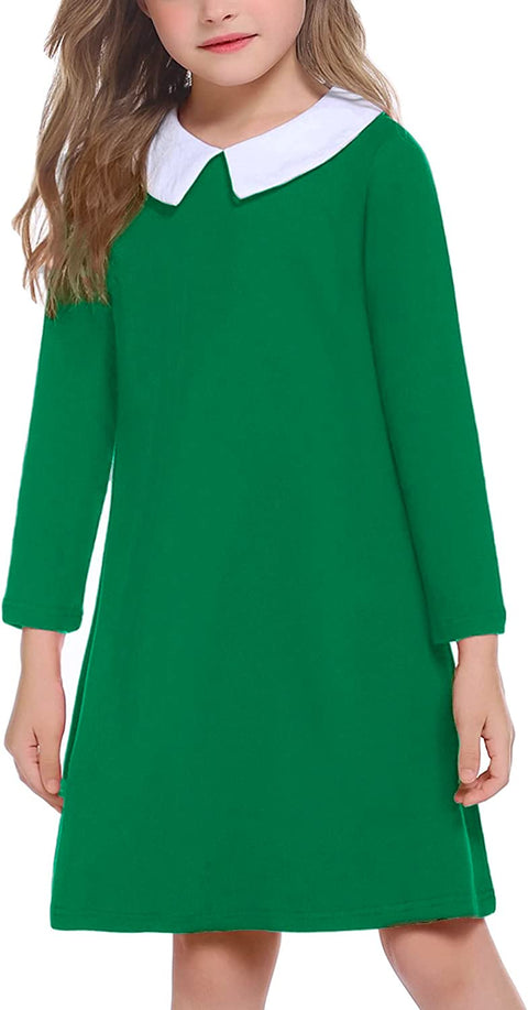 Arshiner Girls Long Sleeve Vintage Peter Pan Collar T-Shirt Dress Age 4-13 Years