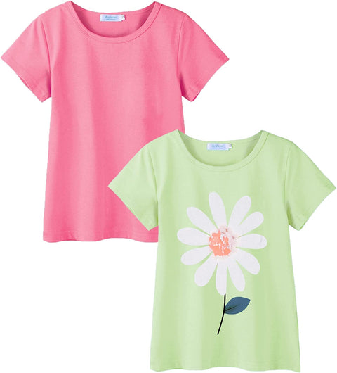 Arshiner Kids 2 Pack Short Sleeve Tees Girls Basic Tees 2pcs Shirt for Tie Dye