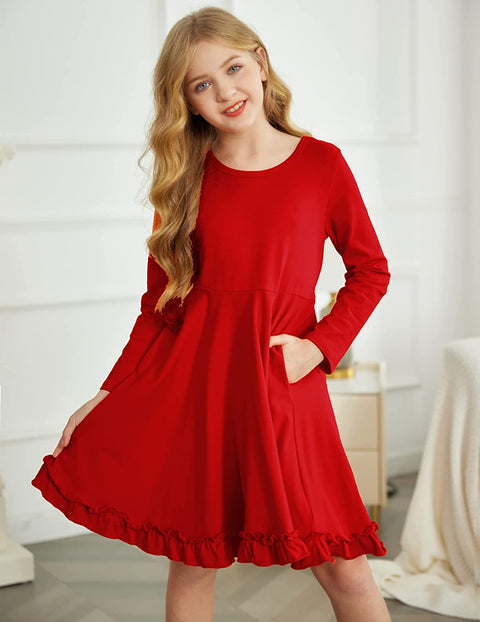Arshiner Girls Dress Long Sleeve A Line Twirly Skater Dresses