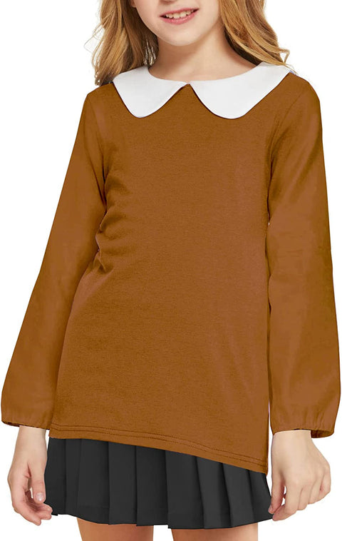 Arshiner Girls Long/Short Sleeve Tops Basic Peter Pan Collar T-Shirts Soft Blouses Tees