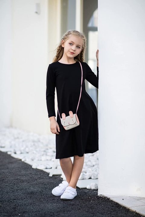 Arshiner Girls Dress Kids Long Sleeve Solid Color Casual T-Shirt Dress