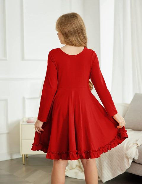 Arshiner Girls Dress Long Sleeve A Line Twirly Skater Dresses