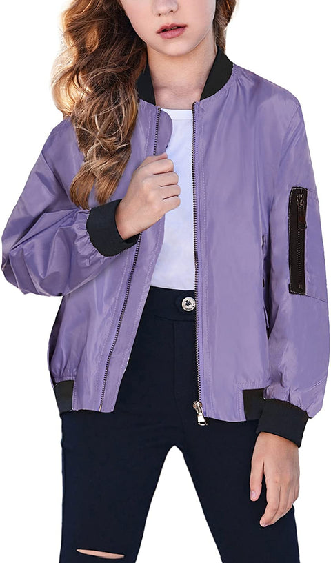 Arshiner Girls Bomber Jacket Casual Coat Zip Up Outerwear
