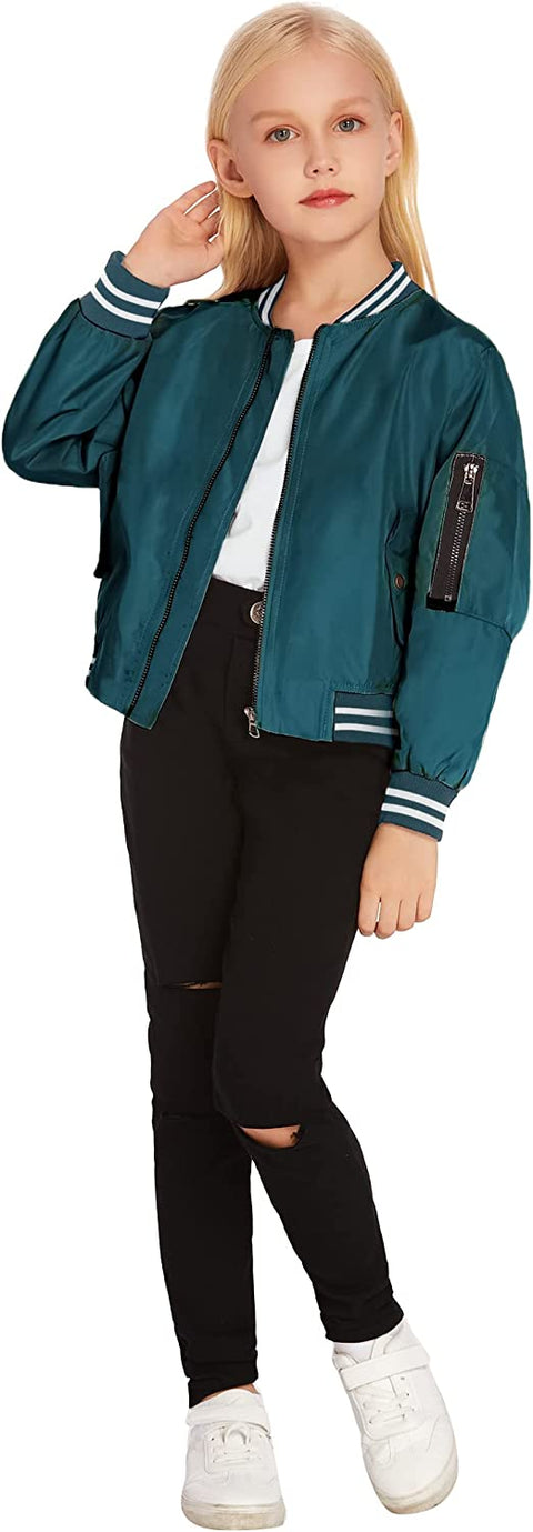 Arshiner Girls Bomber Jacket Casual Coat Zip Up Outerwear