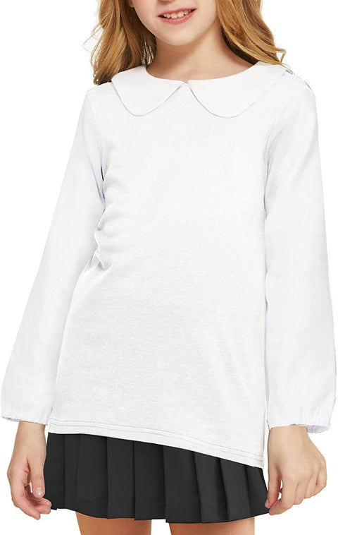 Arshiner Girls Long/Short Sleeve Tops Basic Peter Pan Collar T-Shirts Soft Blouses Tees