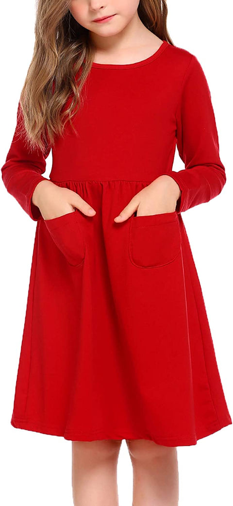 Arshiner Little Girls Dress Long Sleeve Casual Skater Pocket Dress
