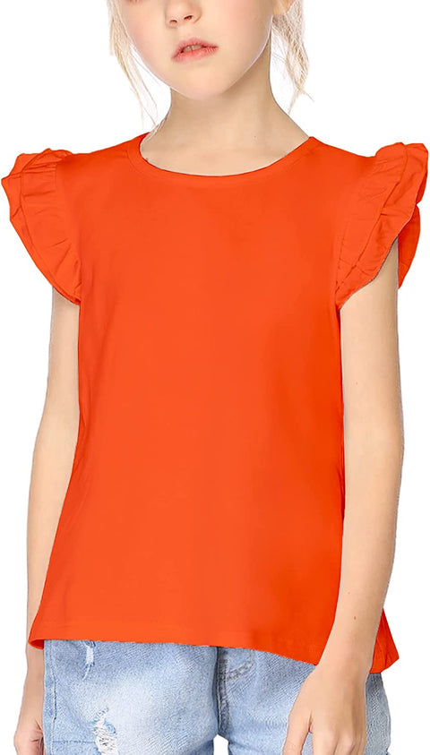 Arshiner Little Girls Plain Flutter T Shirts Ruffle Sleeve Tank Tops