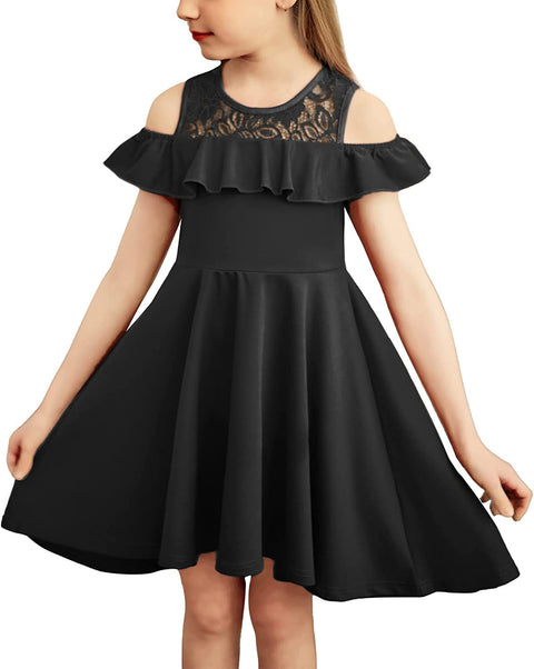 Arshiner Girls Dress Short Sleeve Cold Shoulder Dresses