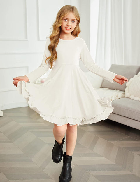 Arshiner Girls Dress Long Sleeve A Line Twirly Skater Dresses
