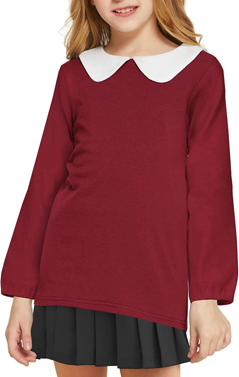 Arshiner Girls Long/Short Sleeve Tops Basic Peter Pan Collar T-Shirts Soft Blouses Tees