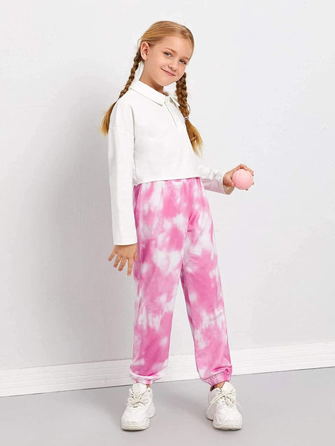 Arshiner Kids Girls Tie Dye Joggers Comfort Loose Sweatpants High Waist Trouser