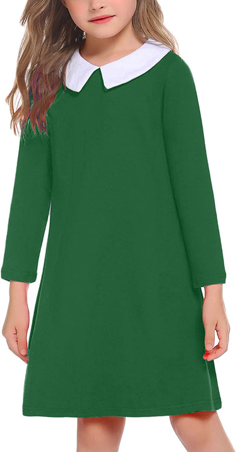 Arshiner Girls Long Sleeve Vintage Peter Pan Collar T-Shirt Dress Age 4-13 Years
