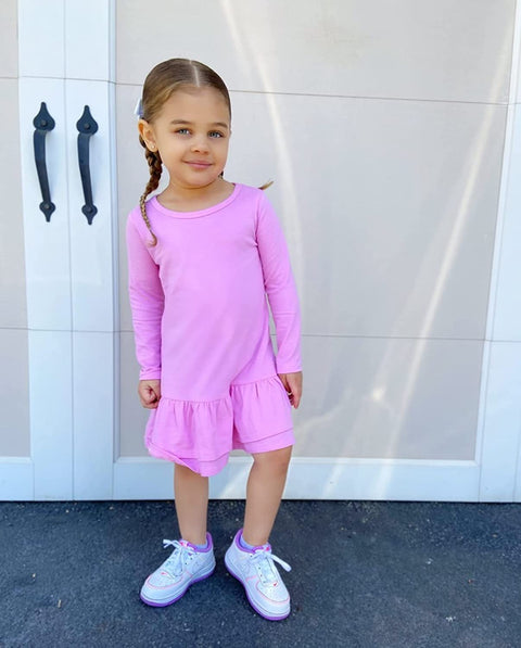 Arshiner Girls Cotton Long Sleeve A-Line Ruffle Hem Dress