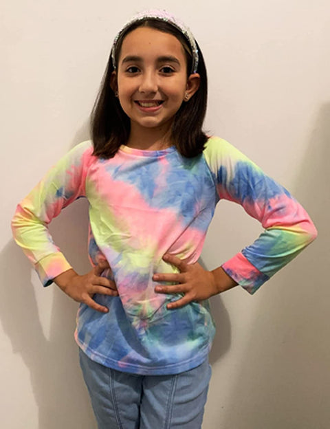 Arshiner Girls Casual Tie Dye Crewneck Long Sleeve Sweaters