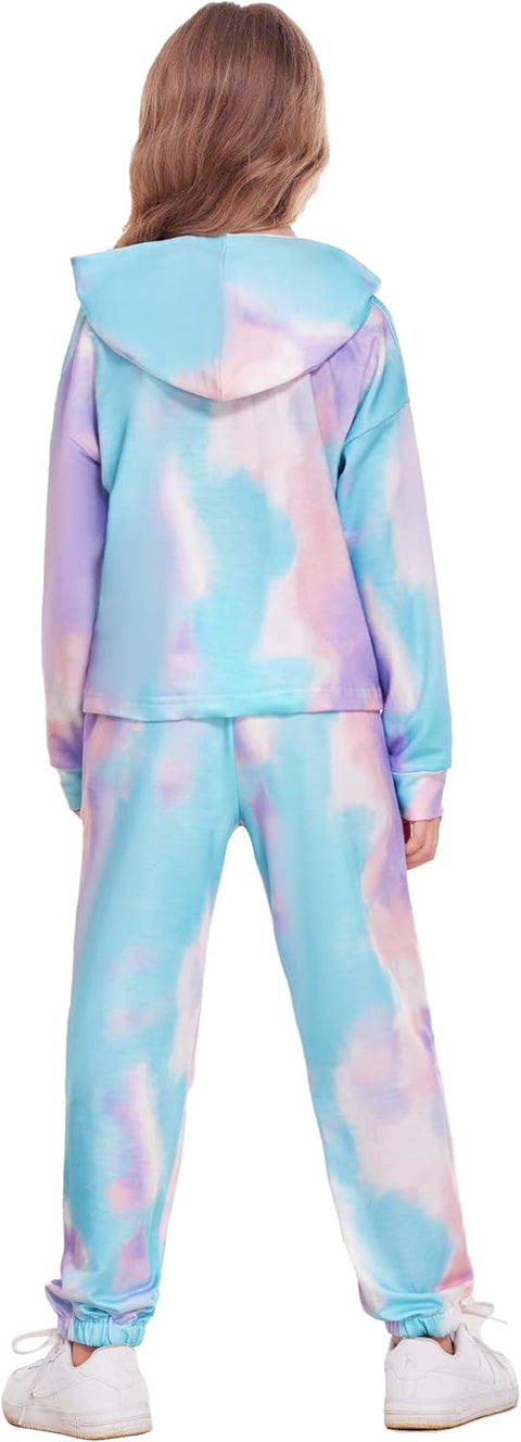Arshiner 2 Piece Kids Girls Outfits Clothes Tie Dye Pant Sets Long Sleeve Crop Tops Sweatshirts and Sweatpants Tracksuit