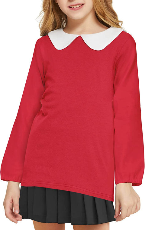 Arshiner Girls Long/Short Sleeve Tops Basic Peter Pan Collar T-Shirts Soft Blouses Tees