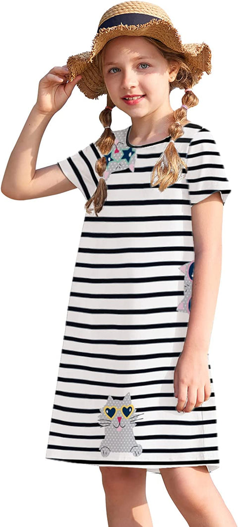 Arshiner Girls Dress Kids Short Sleeve Solid Color Casual T-Shirt Dress