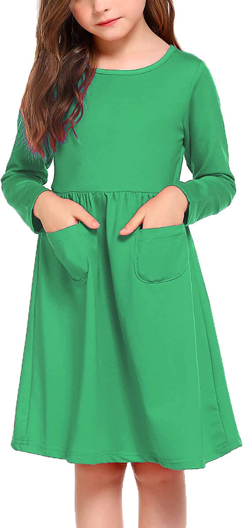 Arshiner Little Girls Dress Long Sleeve Casual Skater Pocket Dress
