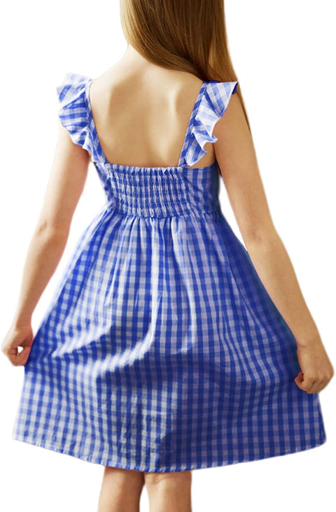 Arshiner Girls Linen Ruffle Backless Dress