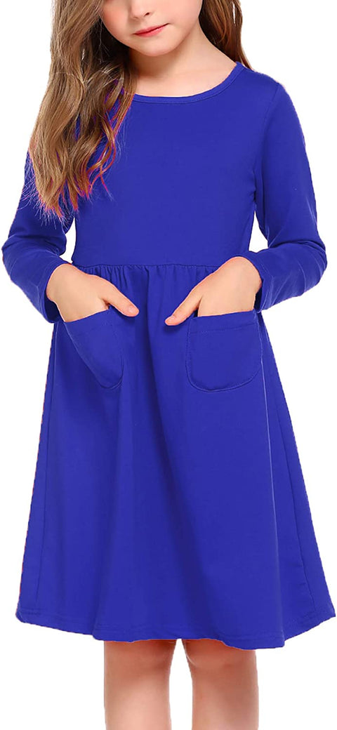 Arshiner Little Girls Dress Long Sleeve Casual Skater Pocket Dress
