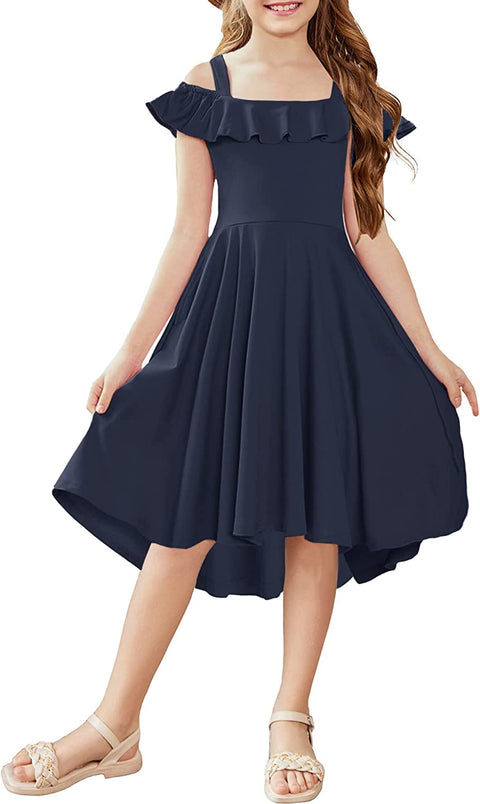 Arshiner Girls Dress Off Shoulder Flutter Sleeve Midi Swing Dresses