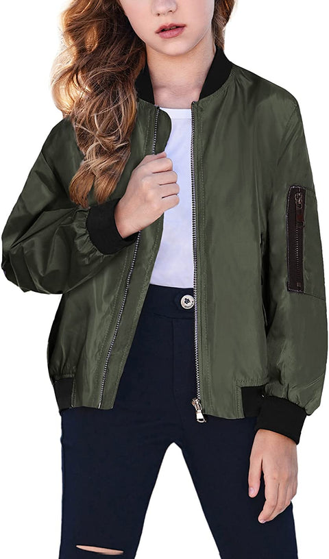 Arshiner Girls Bomber Jacket Casual Coat Zip Up Outerwear