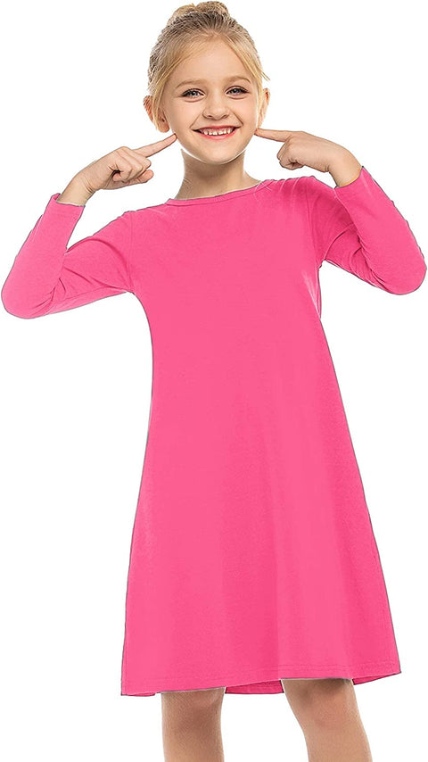 Arshiner Girls Dress Kids Long Sleeve Solid Color Casual T-Shirt Dress