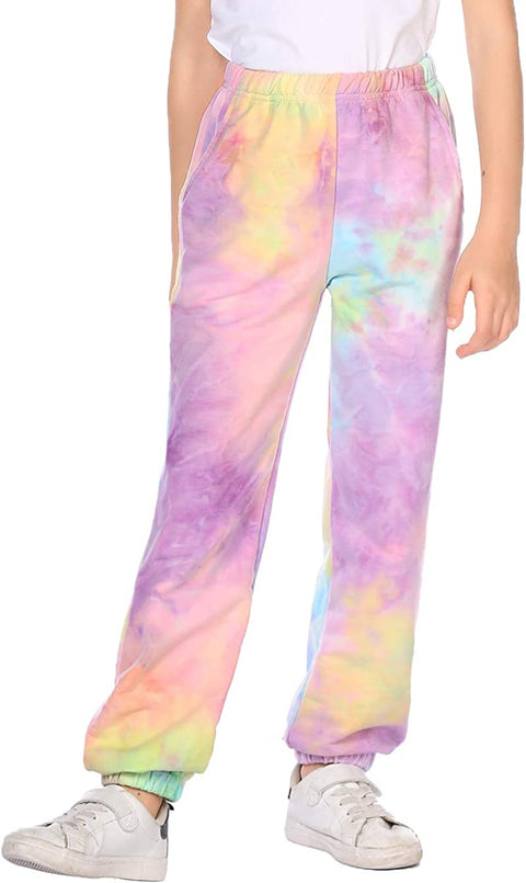 Arshiner Kids Girls Tie Dye Joggers Comfort Loose Sweatpants High Waist Trouser