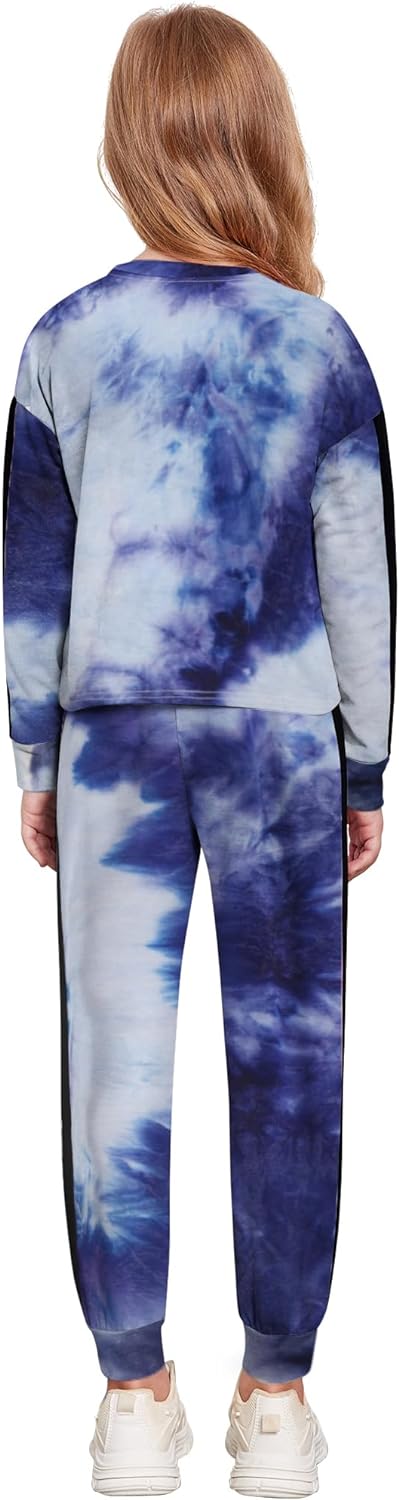 Arshiner Girls 2 Piece Outfits Crop Tops Pant Sets Tie Dye Long Sleeve Fashion Sweatshirts and Sweatpants Kids Tracksuit