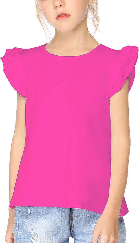 Arshiner Little Girls Plain Flutter T Shirts Ruffle Sleeve Tank Tops