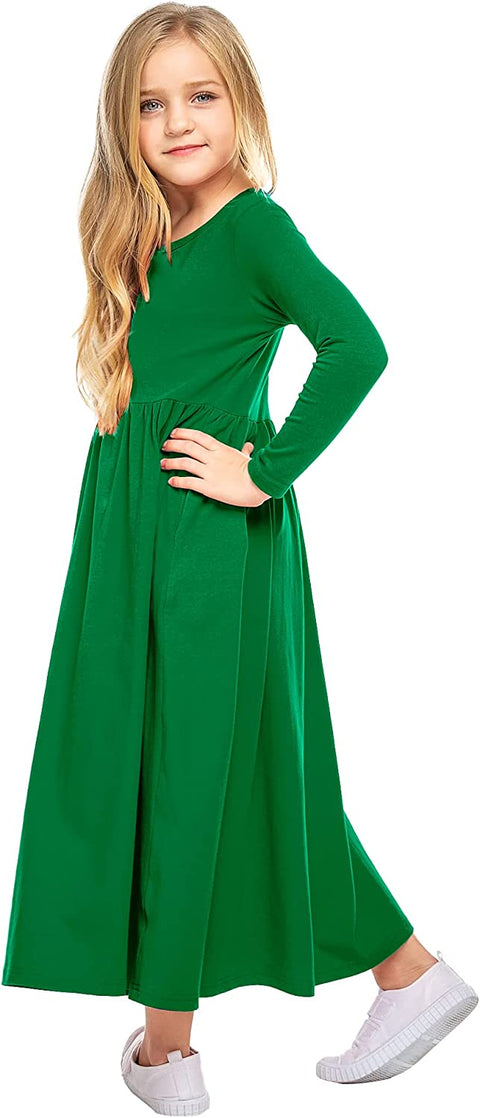 Arshiner Girls Long Sleeve Solid Loose Casual Maxi Dress