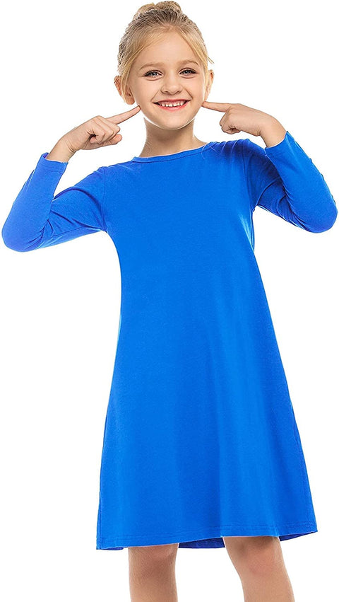 Arshiner Girls Dress Kids Long Sleeve Solid Color Casual T-Shirt Dress
