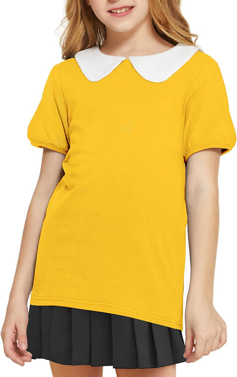 Arshiner Girls Long/Short Sleeve Tops Basic Peter Pan Collar T-Shirts Soft Blouses Tees