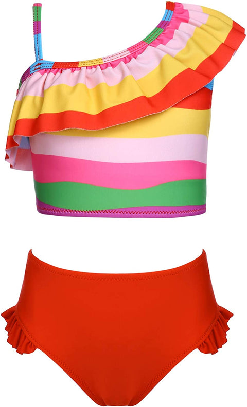 Arshiner Girls Swimsuit Ruffles Flounce Printed Two Pieces Bikini Set