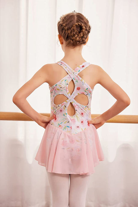 Arshiner Kid Girls Hollow Back Ballet Leotard with Skirt