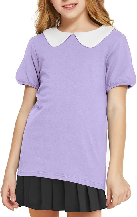 Arshiner Girls Long/Short Sleeve Tops Basic Peter Pan Collar T-Shirts Soft Blouses Tees