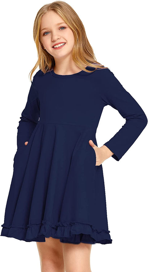 Arshiner Girls Dress Long Sleeve A Line Twirly Skater Dresses