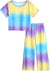 Arshiner Girls Tie dye Outfits 2 PCS Short Sleeve Tops Clothing Sets Loungwear For Girl 4-13Y