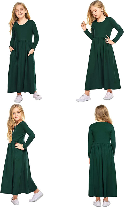 Arshiner Girls Long Sleeve Solid Loose Casual Maxi Dress