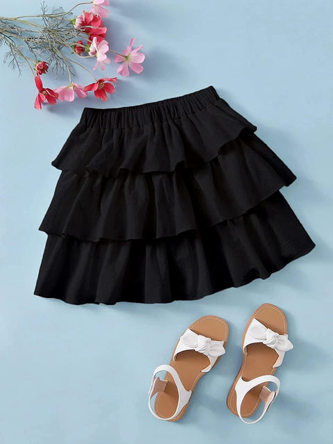 Arshiner Girls Summer Cute High Waist Ruffle Skirt Flared Pleated Solid Color Skirt