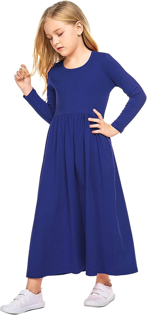 Arshiner Girls Long Sleeve Solid Loose Casual Maxi Dress