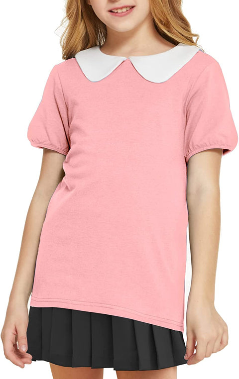 Arshiner Girls Long/Short Sleeve Tops Basic Peter Pan Collar T-Shirts Soft Blouses Tees