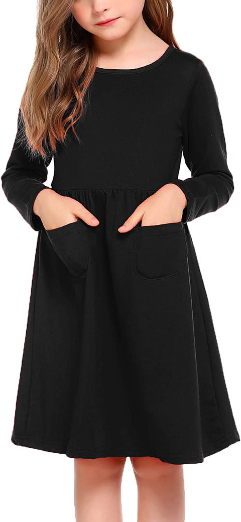 Arshiner Little Girls Dress Long Sleeve Casual Skater Pocket Dress