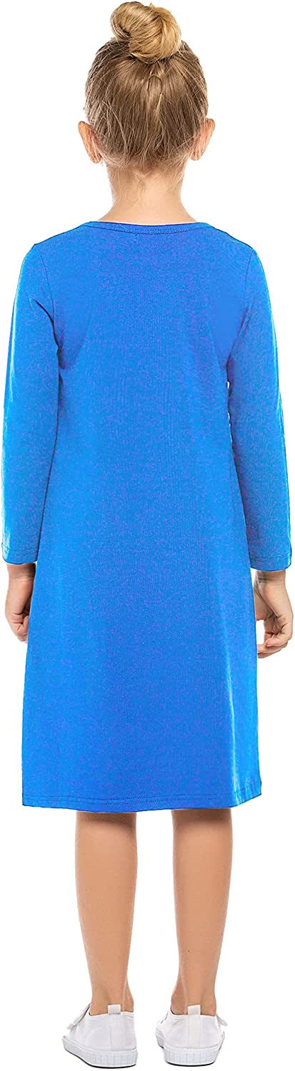 Arshiner Girls Dress Kids Long Sleeve Solid Color Casual T-Shirt Dress